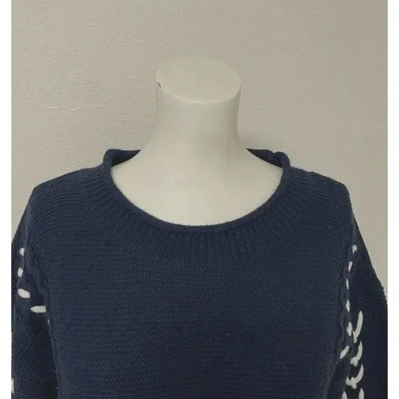 Venus Dark Navy Blue Sweater White Rope Detail Nautical Med. Knit, Comfy, Preppy - Picture 6 of 13